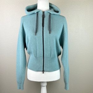 Brunello Cucinelli Eggshell Blue Cashmere Zip-up Hoodie w/ Monili Detail Size L